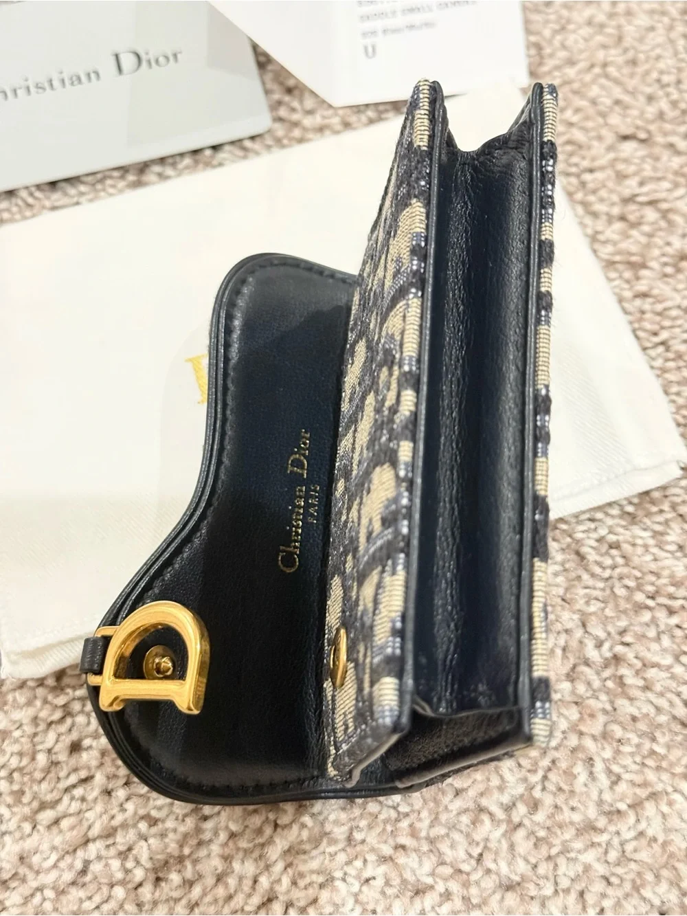 Christian Dior Oblique Saddle Card Holder Blue